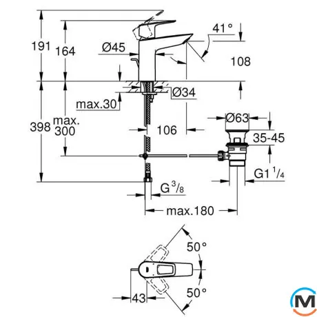 Смеситель для умывальника Grohe BauLoop New M-Size с донным клапаном хром замена арт. 23762000, фото , зображення 5