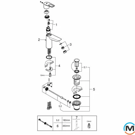 Смеситель для умывальника Grohe BauLoop New M-Size с донным клапаном хром замена арт. 23762000, фото , зображення 6