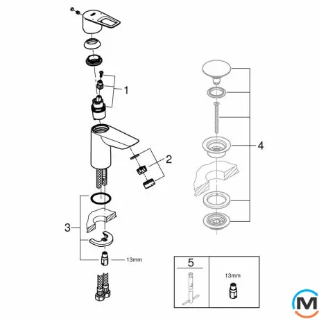 Смеситель для умывальника Grohe BauLoop S-Size однорычажный без донного клапана хром, фото , зображення 5
