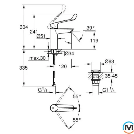 Смеситель для умывальника Grohe Eurosmart New однорычажный хром, фото , изображение 4