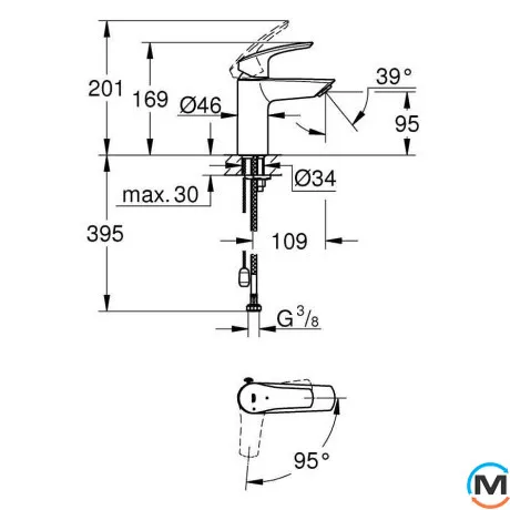Смеситель для умывальника Grohe Eurosmart S-Size хром, фото , изображение 7