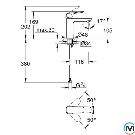 Смеситель для умывальника Grohe Cubeo однорычажный М-SiZE хром монтаж на раковину, фото , изображение 4