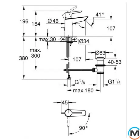 Смеситель для умывальника Grohe Ozanne однорычажный (M-SiZE) хром, фото , изображение 6