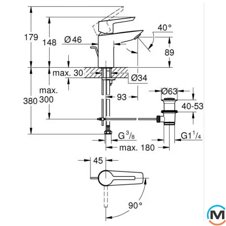 Смеситель для умывальника Grohe Ozanne однорычажный (S-SiZE) хром, фото , изображение 6