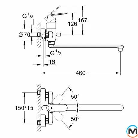 Смеситель для ванны Grohe Eurosmart Cosmopolitan хром, фото , изображение 2