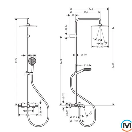 Душевая система Hansgrohe Croma 220 1jet Showerpipe хром, фото , изображение 2