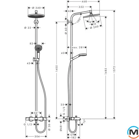 Душевая система Hansgrohe Crometta S 240 1jet Showerpipe для ванны хром, фото , изображение 2