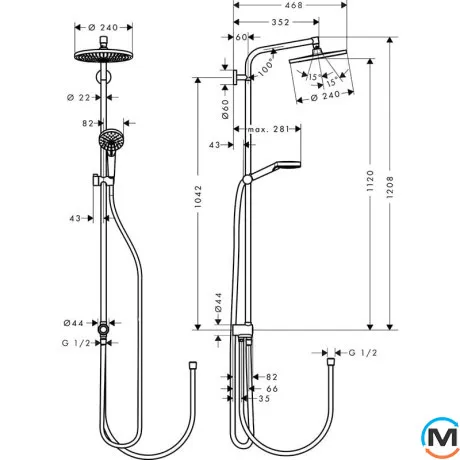 Душевая система Hansgrohe Crometta S Showerpipe Reno 240 1jet хром, фото , изображение 2