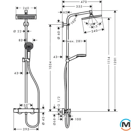 Душевая система Hansgrohe Showerpipe Crometta E240 1jet с термостатом хром, фото , изображение 5