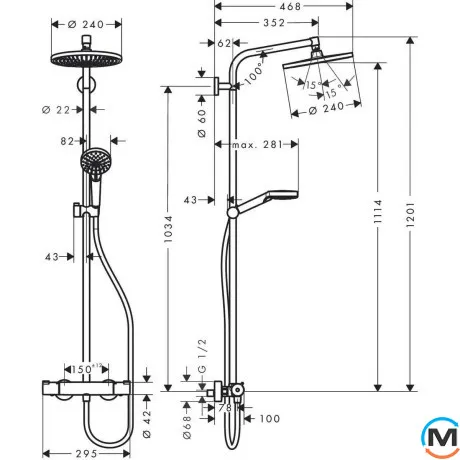 Душевая система Hansgrohe Showerpipe Crometta S240 1jet с термостатом хром, фото , изображение 4