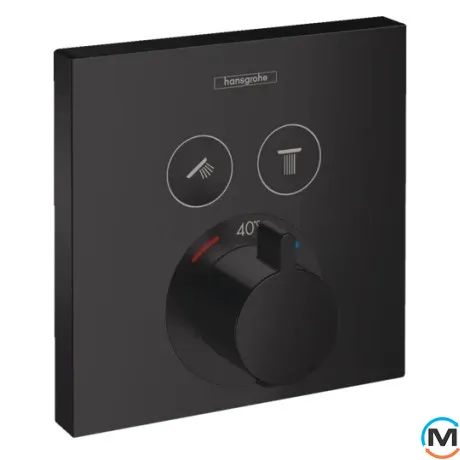 Термостат скрытого монтажа для душа Hansgrohe ShowerSelect на 2 потребителя черный матовый, фото 