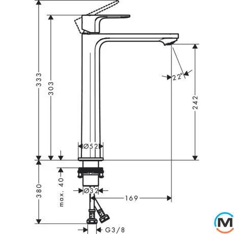 Смеситель для умывальника Hansgrohe Rebris S 240 CoolStart без д/к Chrome, фото , изображение 2