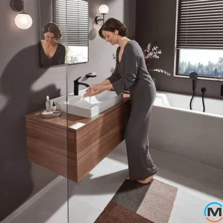 Смеситель для умывальника Hansgrohe Vivenis 110 с донным клапаном pop-up черный матовый, фото , изображение 3