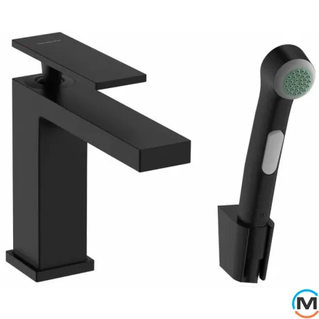 Смеситель для умывальника Hansgrohe Tecturis E 110 с гигиенической лейкой Matt Black, фото 