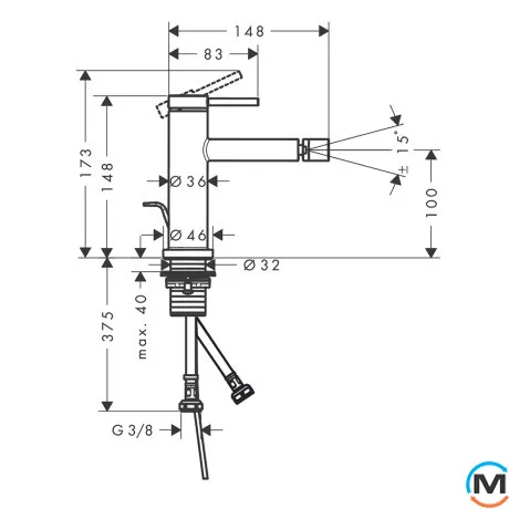 Смеситель Hansgrohe Tecturis S для биде Matt Black, фото , изображение 5