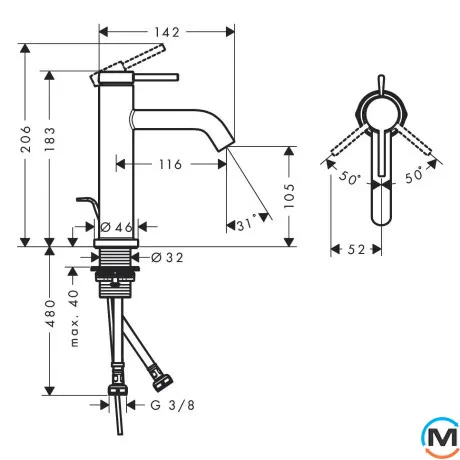 Смеситель Hansgrohe Tecturis S 110 для умывальника Brushed Bronze, фото , изображение 2