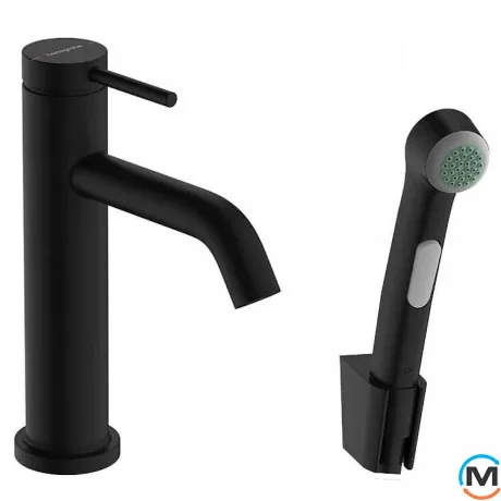 Смеситель Hansgrohe Tecturis S 110 для умывальника с гигиенической лейкой Matt Black, фото 