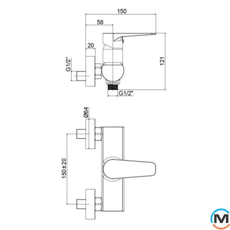 Смеситель для душа Paffoni Orange 1/2 + душевой набор CROMO, фото , изображение 2