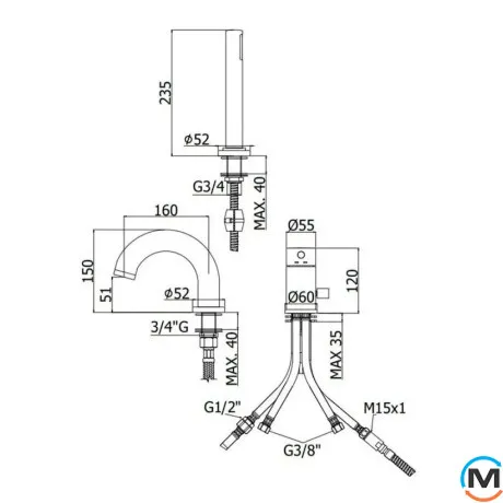 Смеситель на борт ванной Paffoni Light Max Flow на 3 отверстия черный матовый, фото , изображение 2