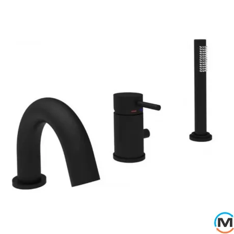 Смеситель на борт ванной Paffoni Light Max Flow на 3 отверстия черный матовый, фото 