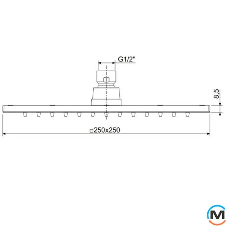 Верхний душ Paffoni Quadro SYNCRO PLUS 25x25 см с шарниром 1/2 дюйма Steel Looking, фото , изображение 2