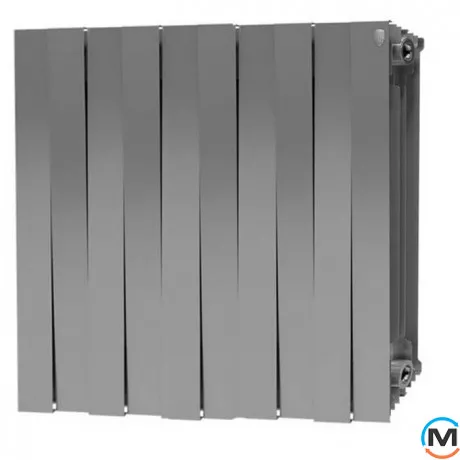 Радиатор Royal Thermo Piano Forte 10 секций (серый), Подключение радиатора: Боковое, Исполнение: Горизонтальный, Цвет: Серый, Конструктив: Секционный, Материал радиатора: Биметалл, Межосевое расстояние (мм): 500, Высота (мм): 591, Глубина (мм): 100, Кол-во секций: 10, Длина (мм): 800, фото 