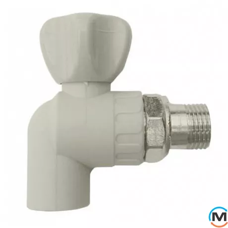 Поліпропіленовий кульовий кран Berkeplastik кутовий для радіаторів 20x1/2", Тип різьблення: Зовнішня, Діаметр різьблення: 1/2", Діаметр (мм): 20, фото 
