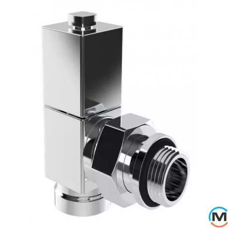 Вентиль Royal Thermo ручной регулировки, угловой, хром, ручка CUBE 1/2 ", Диаметр резьбы: 1/2", Исполнение: Угловой, Цвет: Хром, фото 
