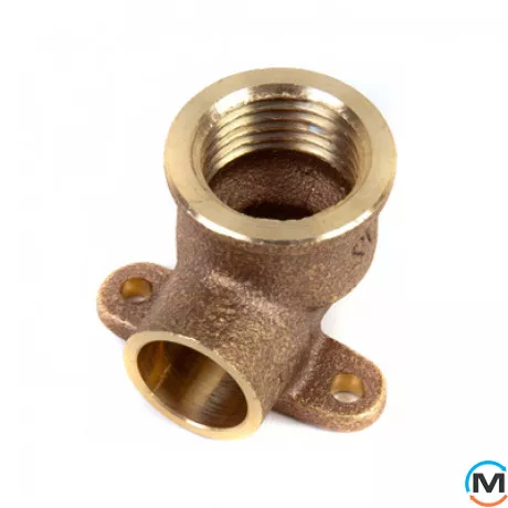 Настінне коліно мідне IBP 15 - 1/2", Варіант: Настінне, Тип різьблення: Внутрішня, Діаметр різьблення: 1/2", Виконання: 2 кріплення, Діаметр (мм): 15, фото 