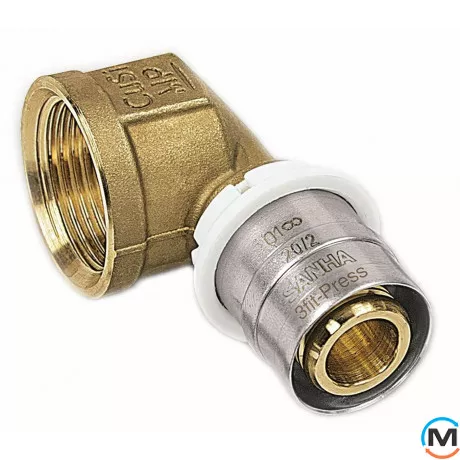 Коліно Sanha 3fit-Press 25090g 20х1/2 ВР, Варіант: Просте, Тип різьблення: Внутрішня, Діаметр різьблення: 1/2", Призначення труб: Универсальная, Діаметр (мм): 20, Робочий тиск (бар): 10, Матеріал: Бронза Кремниста, фото 
