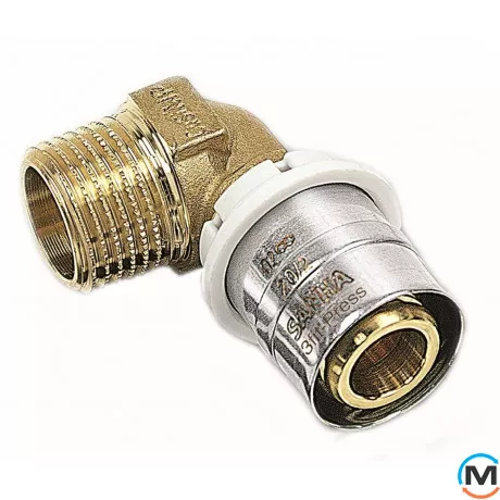 Коліно Sanha 3fit-Press 25092g 20х3/4 ЗР, Варіант: Просте, Тип різьблення: Зовнішня, Діаметр різьблення: 3/4", Призначення труб: Универсальная, Діаметр (мм): 20, Робочий тиск (бар): 10, Матеріал: Бронза Кремниста, фото 