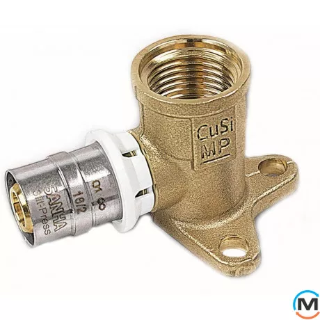 Настінне коліно Sanha 3fit-Press 25473g 26х3/4" ВР, Варіант: Настінне, Тип різьблення: Внутрішня, Діаметр різьблення: 3/4", Призначення труб: Универсальная, Діаметр (мм): 26, Робочий тиск (бар): 10, Матеріал: Бронза Кремниста, фото 