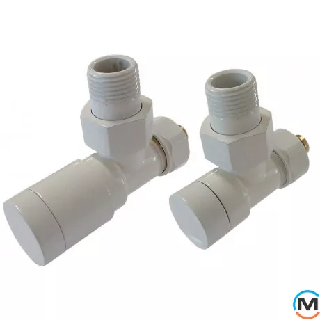Комплект клапанов Schlosser Elegant угловой белый для медных труб, Диаметр резьбы: 1/2", Исполнение: Угловой, Цвет: Белый, Нулевое положение: Нет, Присоединение: М30х1,5, фото 