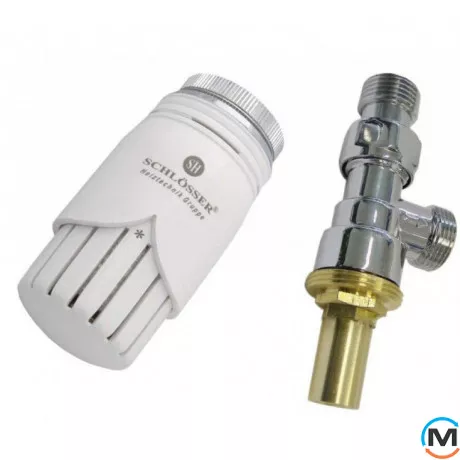 Комплект RTL термостатична головка Schlosser Diamant, з'єднання PEX, нікельований, прямий, Виконання: Прямий, Колір: Нікельований, фото 