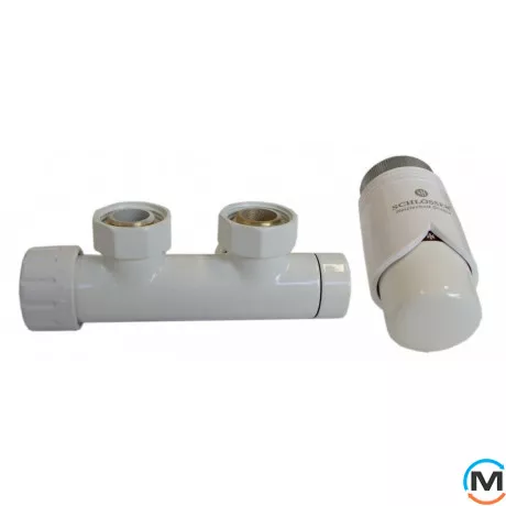 Комплект Schlosser Duo-Plex 3/4 x M 22х1,5 прямой белый 2 шт Нипель, Диаметр резьбы: 3/4", Исполнение: Проходной, Цвет: Белый, Нулевое положение: Нет, Присоединение: М22x1,5, фото 