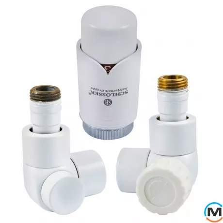 Комплект осевой-правый Schlosser LUX белый для медной трубы GZ 1/2 х 15х1, Диаметр резьбы: 1/2", Исполнение: Торцевой правый, Цвет: Белый, Нулевое положение: Нет, Присоединение: М30х1,5, фото 