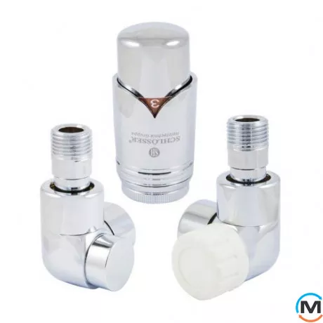 Комплект осевой-правый Schlosser LUX хром для медной трубы GZ 1/2 х 15х1, Диаметр резьбы: 1/2", Исполнение: Торцевой правый, Цвет: Хром, Нулевое положение: Нет, Присоединение: М30х1,5, фото 