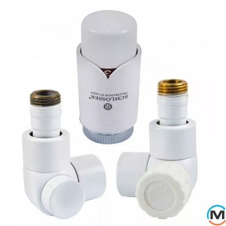 Комплект осевый-левый Schlosser LUX белый для медной трубы GZ 1/2 х 15х1, Диаметр резьбы: 1/2", Исполнение: Торцевой левый, Цвет: Белый, Нулевое положение: Нет, Присоединение: М30х1,5, фото 