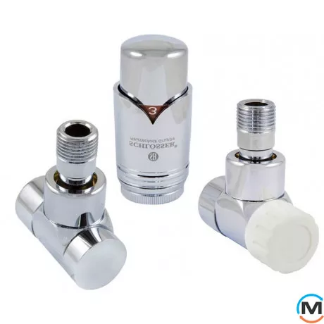 Комплект угловой Schlosser LUX хром для медной трубы GZ 1/2 х 15х1, Диаметр резьбы: 1/2", Исполнение: Угловой, Цвет: Хром, Нулевое положение: Нет, Присоединение: М30х1,5, фото 