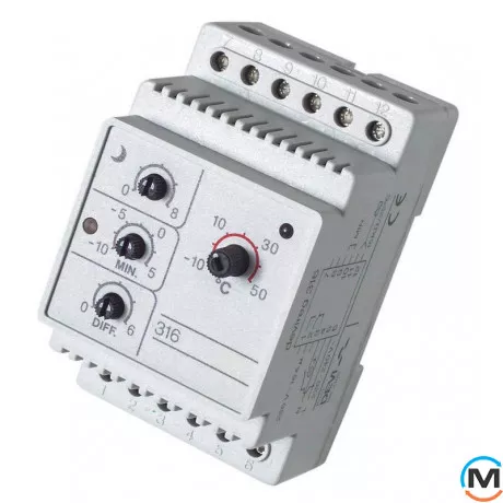 Терморегулятор DEVI Devireg 316 для установки на DIN-рейку, с датчиком NTC на проводе 3 м, фото 