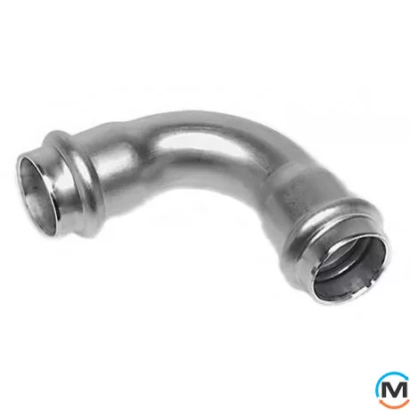 Коліно з нержавіючої сталі Sanha NiroSan (2м) 90* 9002а 15, Варіант: 2 муфти, Градус (град.): 90, Діаметр (мм): 15, фото 