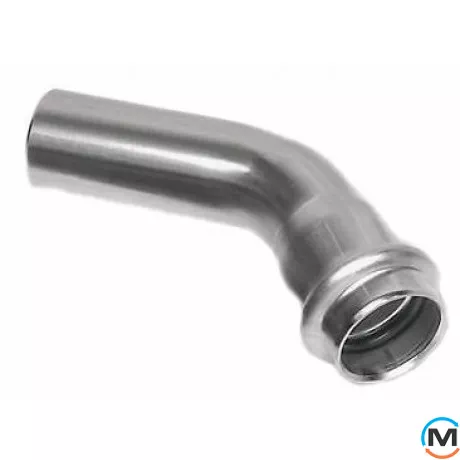 Коліно з нержавіючої сталі Sanha NiroSan (1м) 45* 9040 15, Варіант: 1 муфта, Градус (град.): 45, Діаметр (мм): 15, фото 