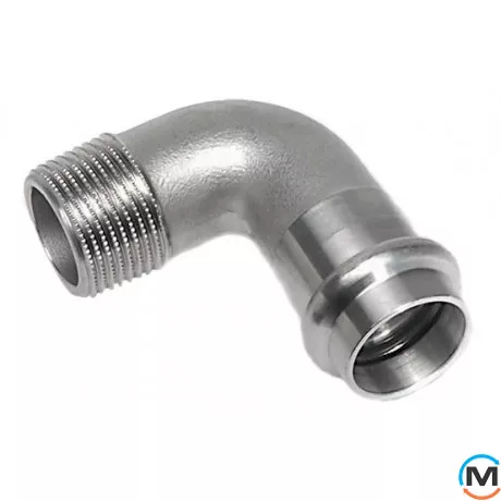 Коліно з нержавіючої сталі Sanha NiroSan 9092 AG 28х1" Пр-ЗР, Тип різьблення: Зовнішня, Діаметр різьблення: 1", Діаметр (мм): 28, фото 