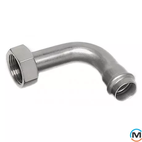 Коліно з нержавіючої сталі Sanha NiroSan з гайкою 9002М 28х1 1/4", Тип різьблення: Накидна гайка, Діаметр різьблення: 1 1/4", Діаметр (мм): 28, фото 