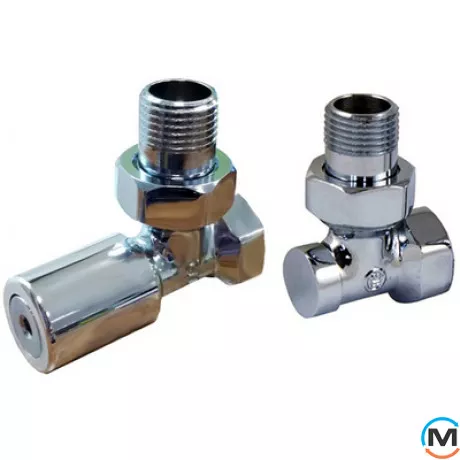 Комплект для радиаторов/полотенцесушителя угловой Schlosser, Диаметр резьбы: 1/2", Исполнение: Угловой, Цвет: Хром, Нулевое положение: Нет, Присоединение: М30х1,5, фото 