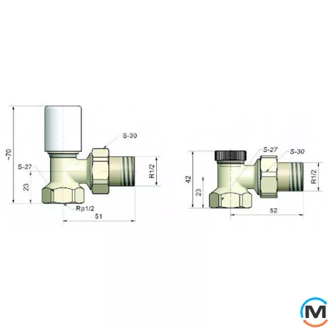 Комплект для радиаторов/полотенцесушителя угловой Schlosser, Диаметр резьбы: 1/2", Исполнение: Угловой, Цвет: Хром, Нулевое положение: Нет, Присоединение: М30х1,5, фото , изображение 2