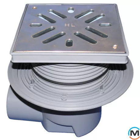 Дворовый трап серии HL Perfekt DN110 горизонтальный с обжимным фланцем, 240х240мм, фото 