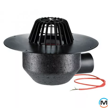 Покрівельна вирва HL DN110, горизонтальний випуск, з ПП-фланцем та електрообігрівом (10-30W/230V), фото 