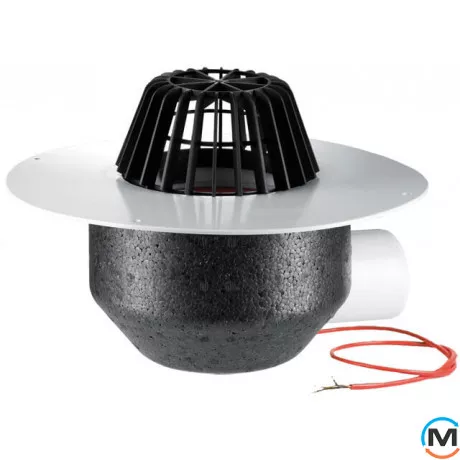 Покрівельна вирва HL DN110, горизонтальний випуск, з ПВХ-фланцем та електрообігрівом (10-30W/230V), фото 