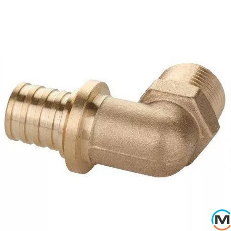 Куточок Aquapex із зовнішнім різьбленням 25 мм x G 3/4", Варіант: Простий, Тип різьблення: Зовнішня, Діаметр різьблення: 3/4", Виконання: Короткий, Діаметр (мм): 25, Робочий тиск (бар): 10, Матеріал: Латунь, фото 